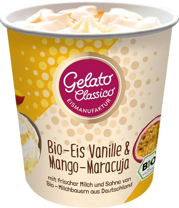 Produktfoto zu Vanille Eis Mango-Maracujasauce